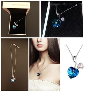 Ocean Blue Heart Crystal Necklace